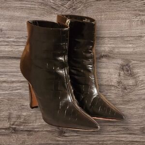 Women Vintage Leather Black Croc Print Ankle Boots By Antonio Melani Size 8.5M